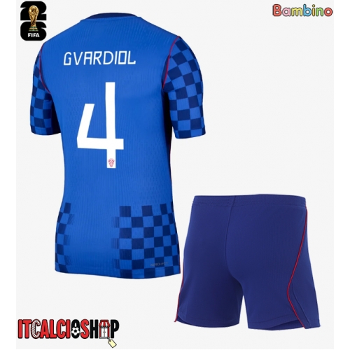 Croazia Josko Gvardiol #4 Seconda Maglia Bambino Mondiali 2026 Manica Corta (+ Pantaloni corti)